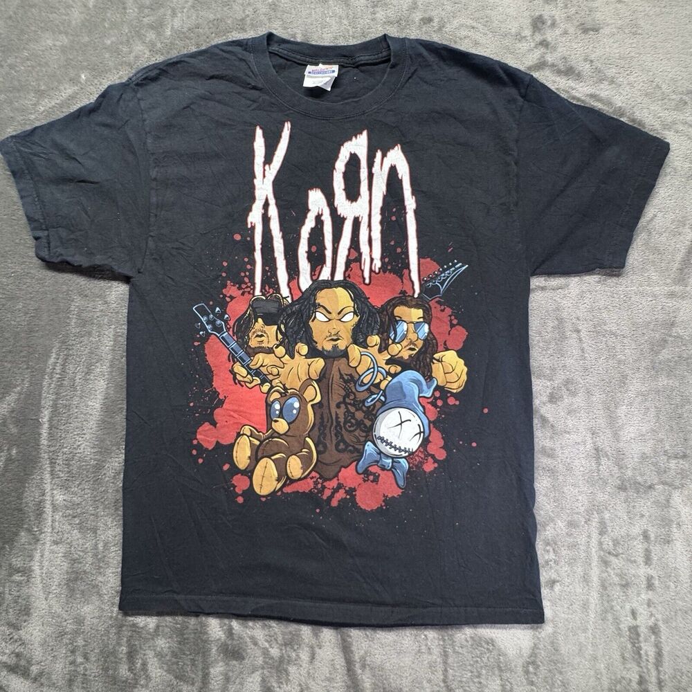 Korn Are You Ready‎ Hanes Graphic T-Shirt Large Black Faded Distressed